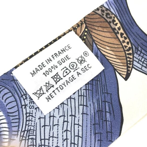 HERMES Bird pattern Twilly BandeauScarf Scarf silk White/blue - Picture 5 of 10